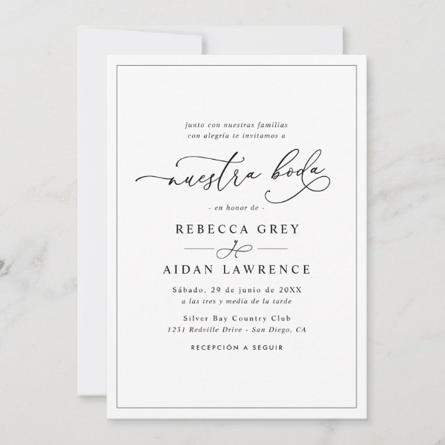All-In-One Simple Classic Nuestra Boda Wedding Invitation (Front)