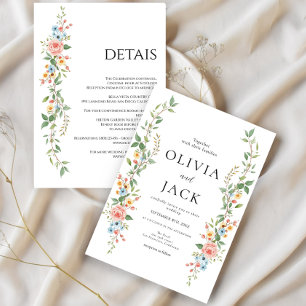 All-In-One Simple Classic wild flowers Wedding Invitation