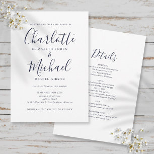 All In One Simple Navy Blue Script Wedding Invitation