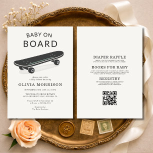 All in One Skateboard Baby on Board Baby Shower Invitation