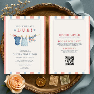All in One Stripes Red White and Due Baby Shower Invitation