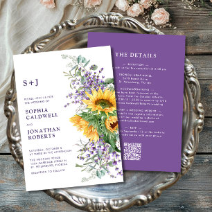 All in One Sunflower and Lavender Wedding Invitation
