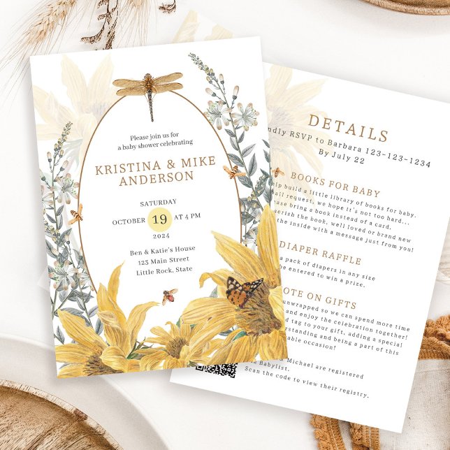 All in One Sunflower Fall Wildflower Baby Shower Invitation (Creator Uploaded)