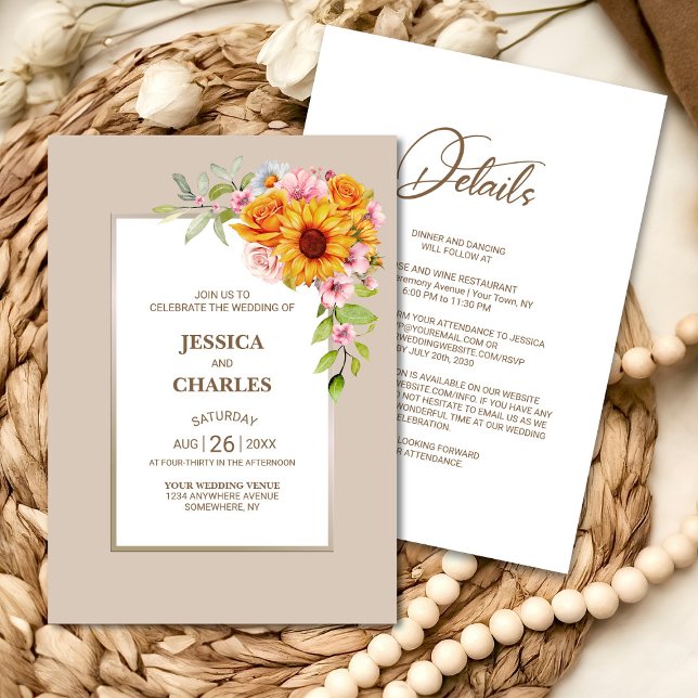 All in One Sunflower Floral Wedding Invitation (Creator Uploaded)