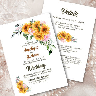 All In One Sunflower Pink Rose Wedding Invitation