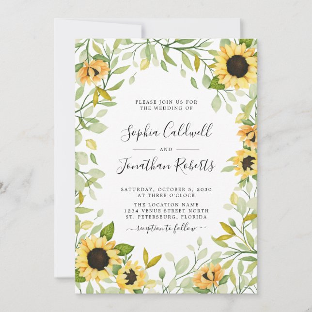 All in One Sunflowers and Foliage Wedding  Invitation (Front)