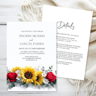 All in One Sunflowers and Roses Wedding Invitation