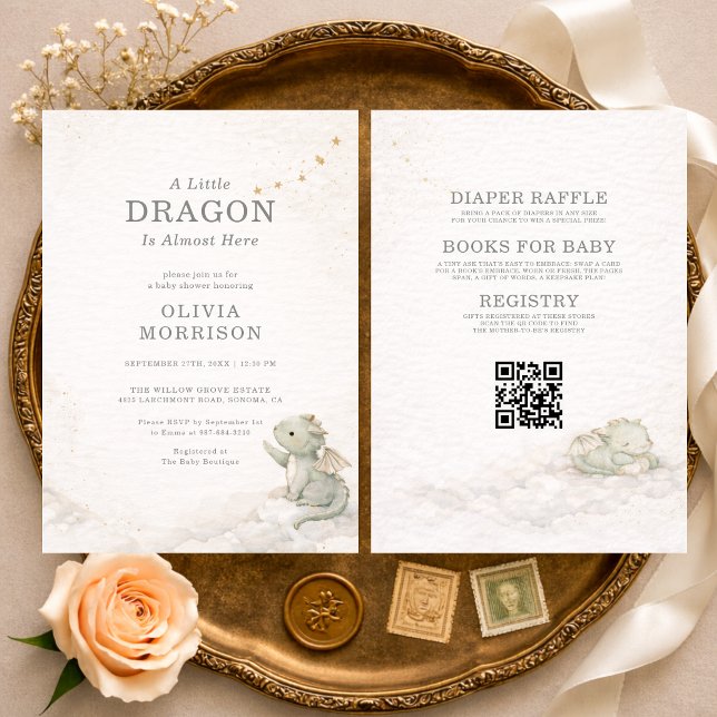 All in One Sweet Little Dragon Baby Shower Invitation (Creator Uploaded)