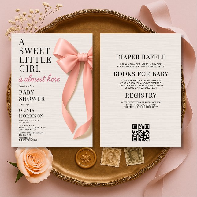 All in One Sweet Little Girl Bow Baby Shower Invitation (Creator Uploaded)