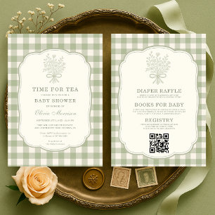 All in One Tea Party Gingham Baby Shower Invitation