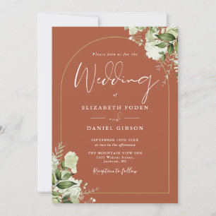 All In One Terracotta Greenery Gold Arch Wedding Invitation