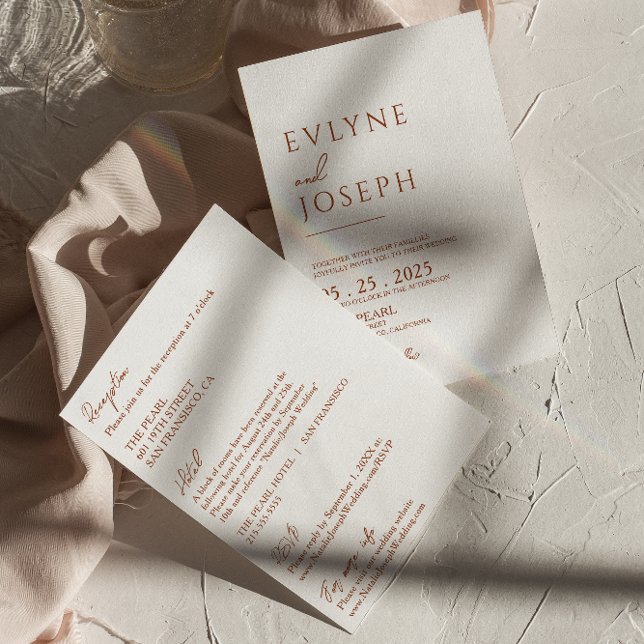 All In One Terracotta Minimalist Boho Chic Wedding Invitation (Creator Uploaded)
