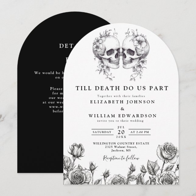 All In One Till Death Gothic Skull QR Code Wedding Invitation (Front/Back)