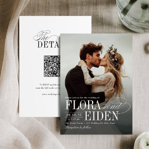 All in One Timeless Typography 3 photo Wedding Invitation