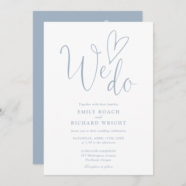 All In One To We Do Heart Dusty Blue Wedding Invitation (Front/Back)