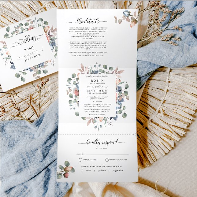 All in One Tri-Fold with RSVP "Blissful"  Wedding Invitation (Creator Uploaded)
