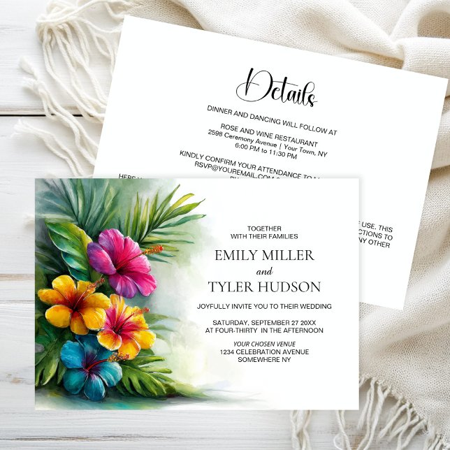 All in One Tropical Flowers Greenery Wedding Invitation (Creator Uploaded)