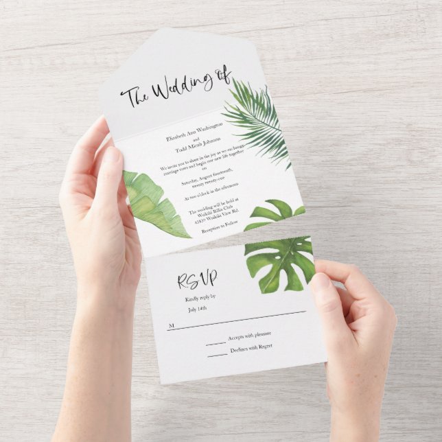 All in One Tropical Watercolor Wedding Invite (Tearaway)