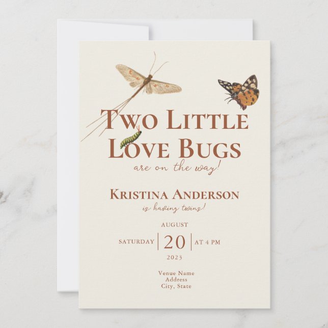 All in One Twins Love Bugs Baby Shower Invitation (Front)