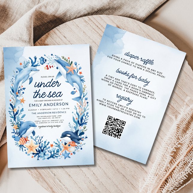 All in One Under the Sea Blue Ocean Baby Shower Invitation (Creator Uploaded)