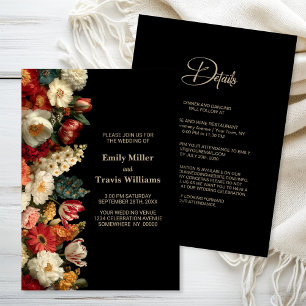 All in One Vibrant Moody Floral Black Wedding Invitation