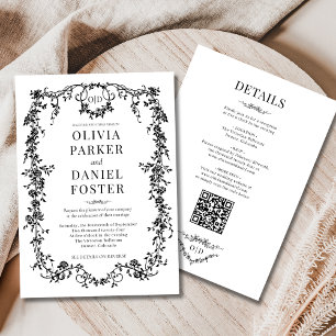 All in One Victorian Black Wedding Monogram Invitation