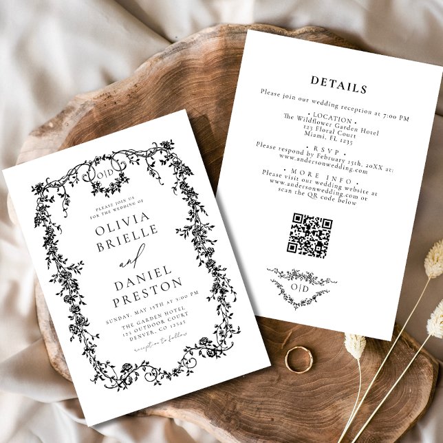 All In One Victorian French Balck QR Code Wedding Invitation (Creator Uploaded)