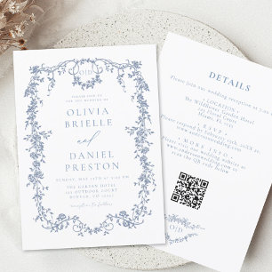 All In One Victorian French QR Code Wedding Invitation