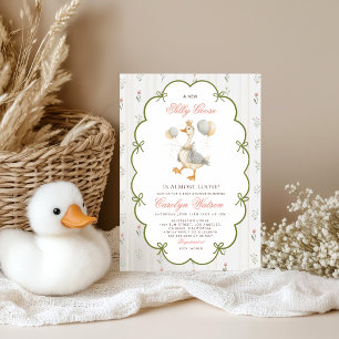 All In One Vintage Silly Goose Pink Baby Shower Invitation