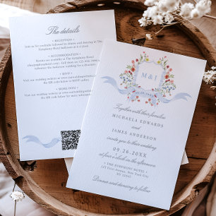 All In One Watercolor Regency Crest QR Wedding Invitation