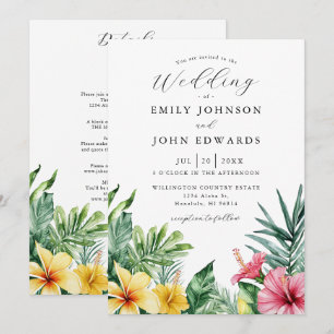All In One Watercolor Tropical Flowers Wedding Invitation