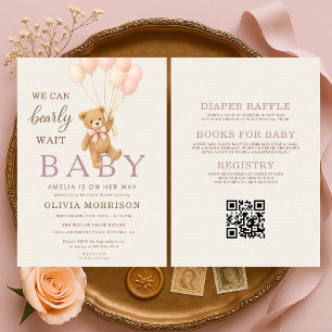 All in One We Can Bearly Wait Girl Baby Shower Invitation