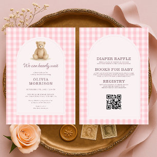 All in One We Can Bearly Wait Pink Gingham Invitation