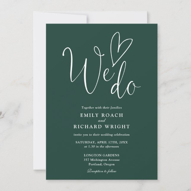 All In One We Do Heart Emerald Green Wedding Invitation (Front)