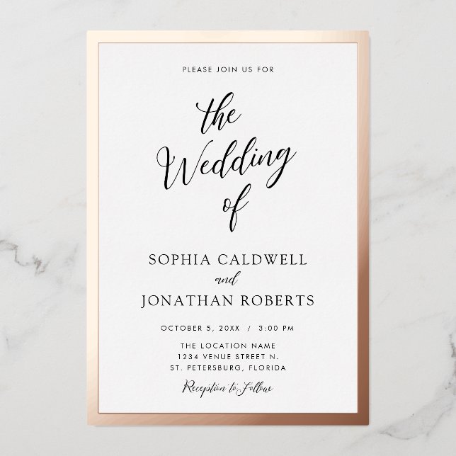 All in One Wedding Black Calligraphy Rose Gold  (Front)