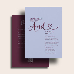 All In One Wedding Bold Periwinkle Plum Heart Invitation