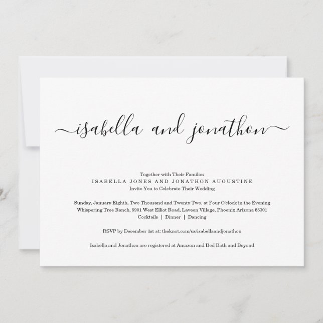 All in One Wedding Invitation with RSVP & Registry (Front)