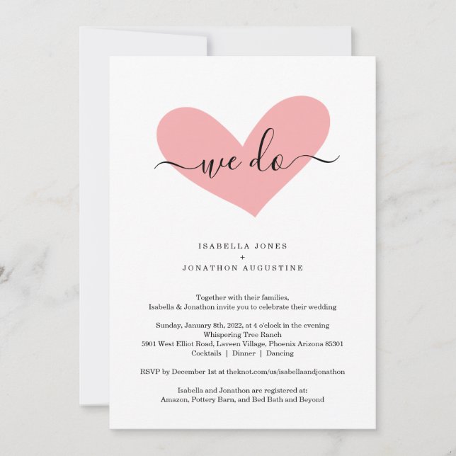 All in One Wedding Invitation with RSVP & Registry (Front)