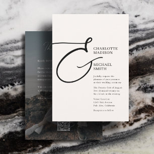All In One Wedding Photo Elegant Ampersand Ivory Invitation