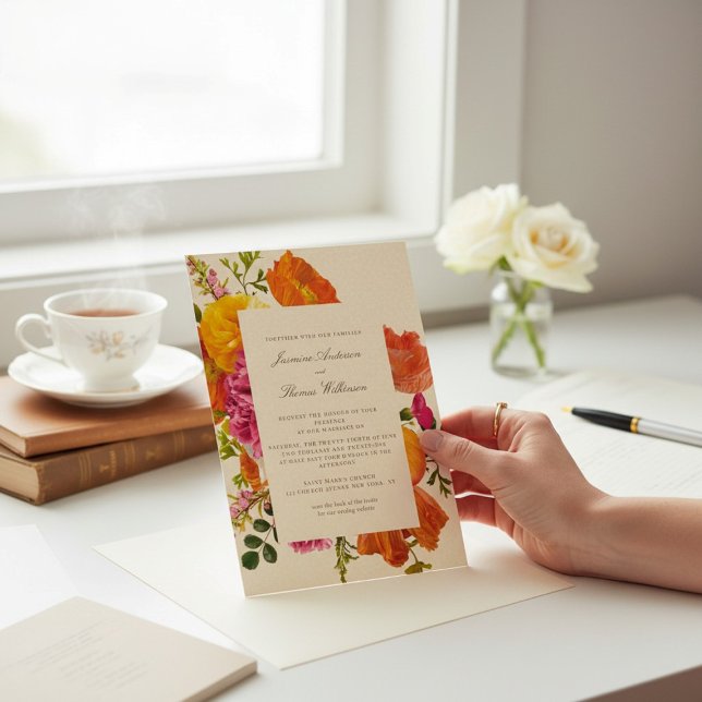 all in one wedding qr code orange poppy wedding invitation (Creator Uploaded)