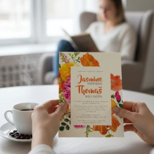 all in one wedding qr code orange poppy wedding invitation