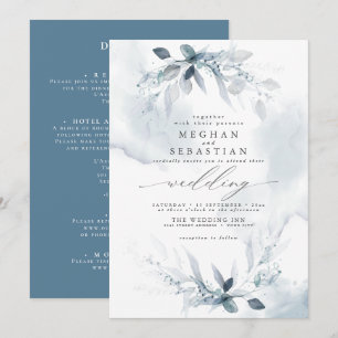 ALL in ONE Wedding Watercolor Dusty Blue Invitation