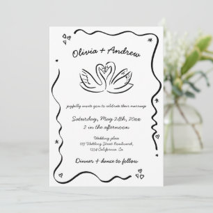 All in One Whimsical Funky Hand Drawn Wedding Invitation