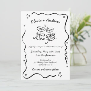 All in One Whimsical Funky Hand Drawn Wedding Invitation