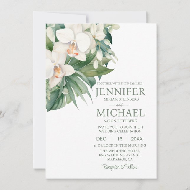 All in One White Orchids Wedding Invitations (Front)