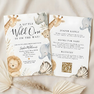 All in One Wild One Safari Animals Baby Shower Invitation