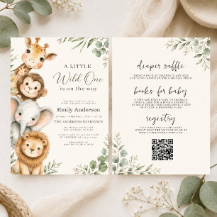 All in One Wild One Safari Animals Baby Shower Invitation