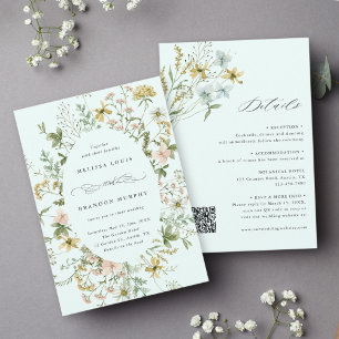 All In One Wildflower Oval Frame Wedding Mint Invitation