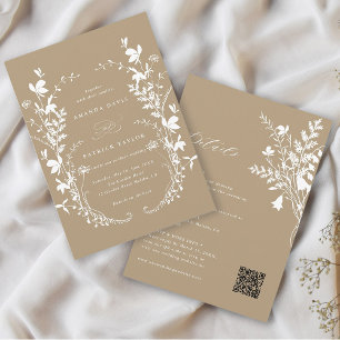 All In One Wildflower Wreath Tan Wedding  Invitation