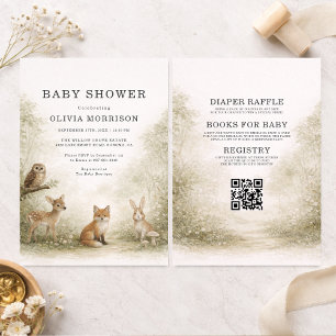 All in One Woodland Forest Animals Baby Shower Invitation